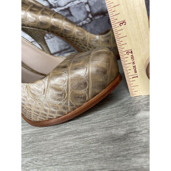 JOAN & DAVID Light Gold Brown Croc Print Leather Platform Stiletto Heels Women 8 - Picture 5 of 16
